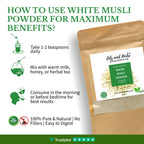Oils & Herbs - 100% Organic White Musli Powder (Safed Musli) - 100g Powder