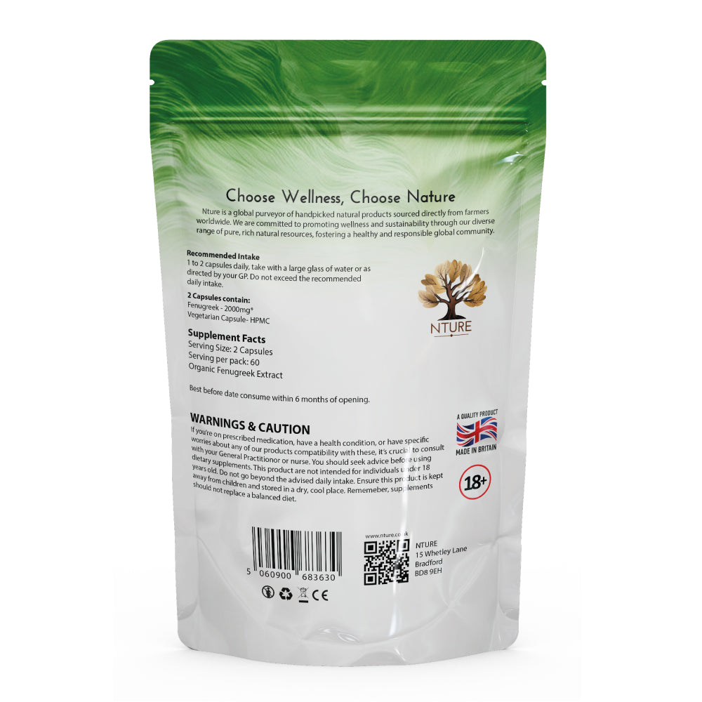 Nture - Organic Fenugreek Capsules for Men 500mg - 60 Vegan Capsules