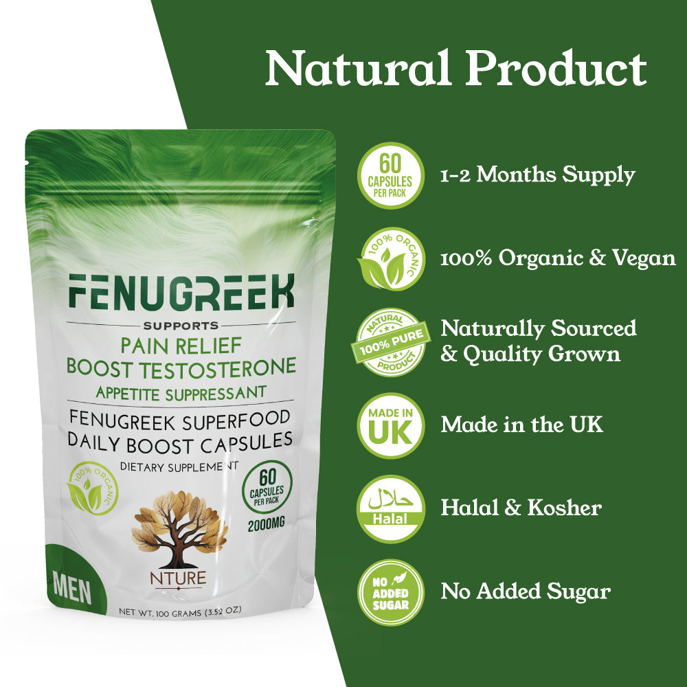Nture - Organic Fenugreek Capsules for Men 500mg - 60 Vegan Capsules