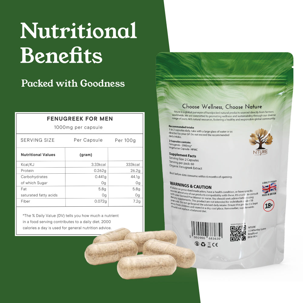 Nture - Organic Fenugreek Capsules for Men 500mg - 60 Vegan Capsules