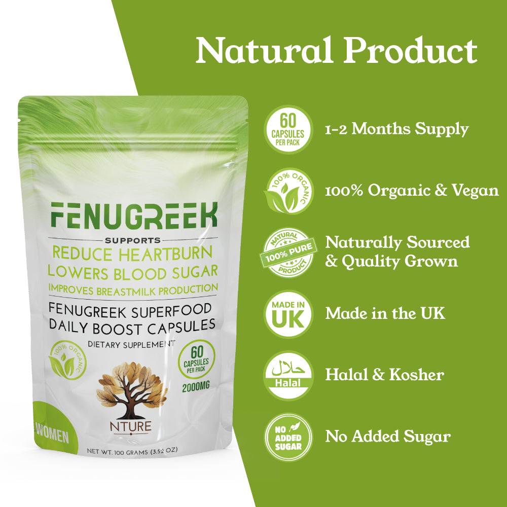Nture - Organic Fenugreek Capsules for Women 500mg - 60 Vegan Capsules