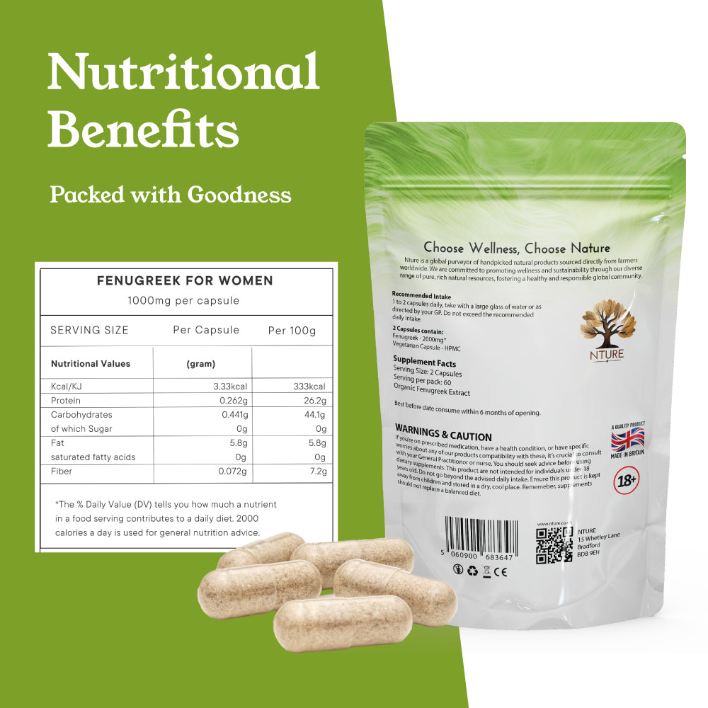 Nture - Organic Fenugreek Capsules for Women 500mg - 60 Vegan Capsules