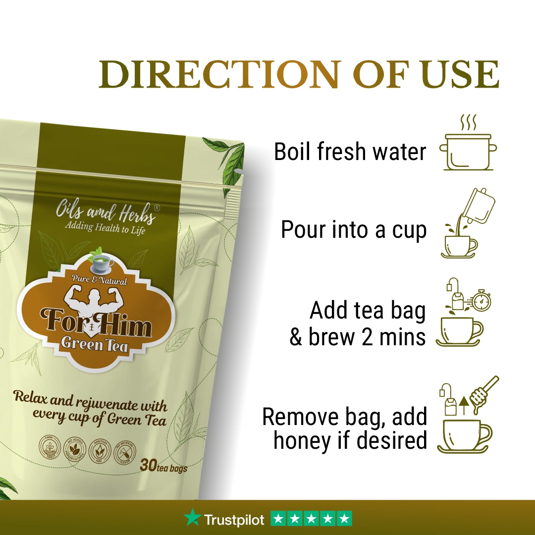 Oils & Herbs - For Him Green Tea Herbal Blend - 30 Tea Bags