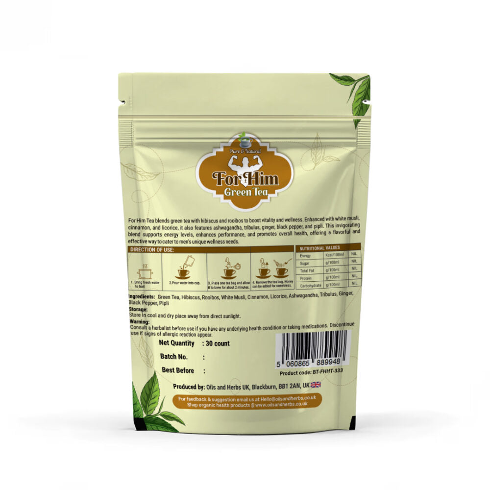 Oils & Herbs - For Him Green Tea Herbal Blend - 30 Tea Bags