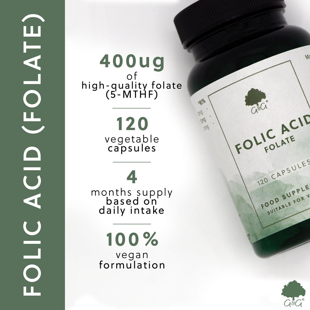 G&G Vitamins - Folic Acid (Folate) 400µg - 120 Vegan Capsules