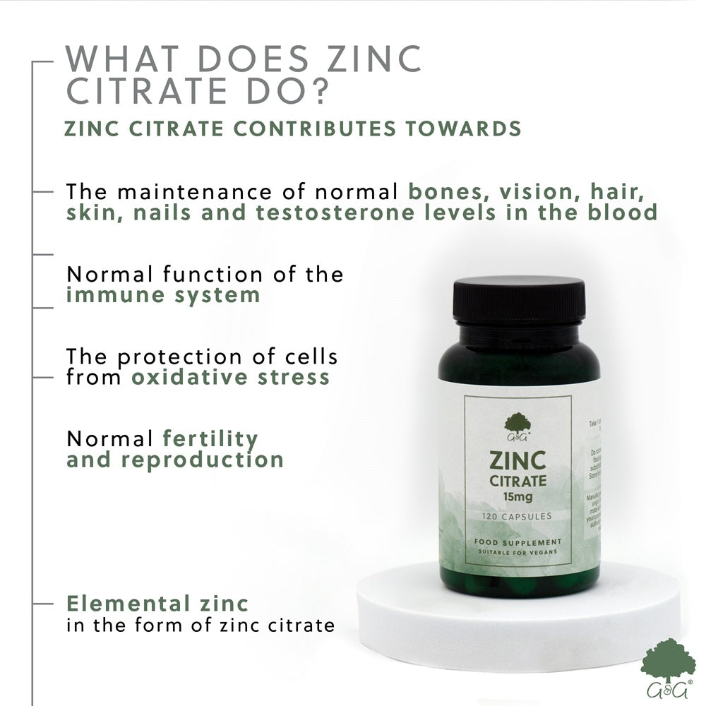 G&G Vitamins - Zinc Citrate 15mg - 120 Vegan Capsules