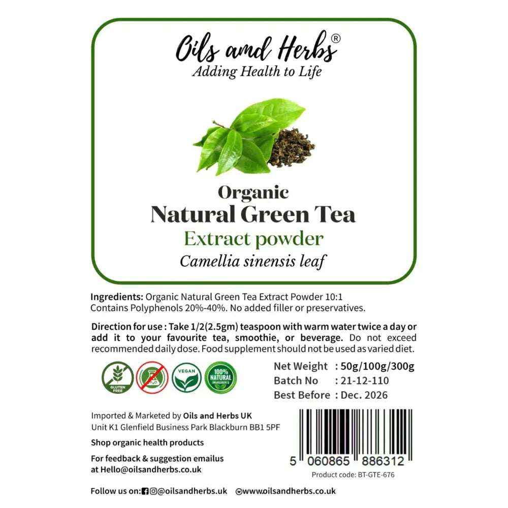 Oils & Herbs – Natural Green Tea Extract Powder 10:1 – 40% Polyphenols - The Wellness Store®