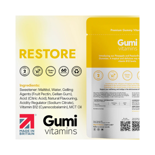 Gumi Vitamins - Restore - Vitamin B12 Gummies - 30 Servings (60 Gummies)