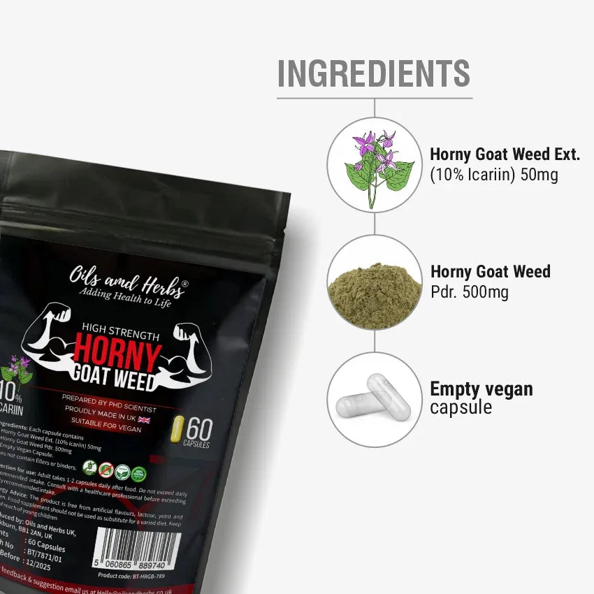 Oils & Herbs – High Strength Horny Goat Weed Supplement 6000mg - The Wellness Store®