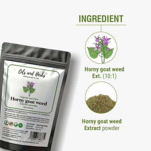 Oils & Herbs - 100% Organic Horny Goat Weed Extract Powder - 50g Powder - The Wellness Store®