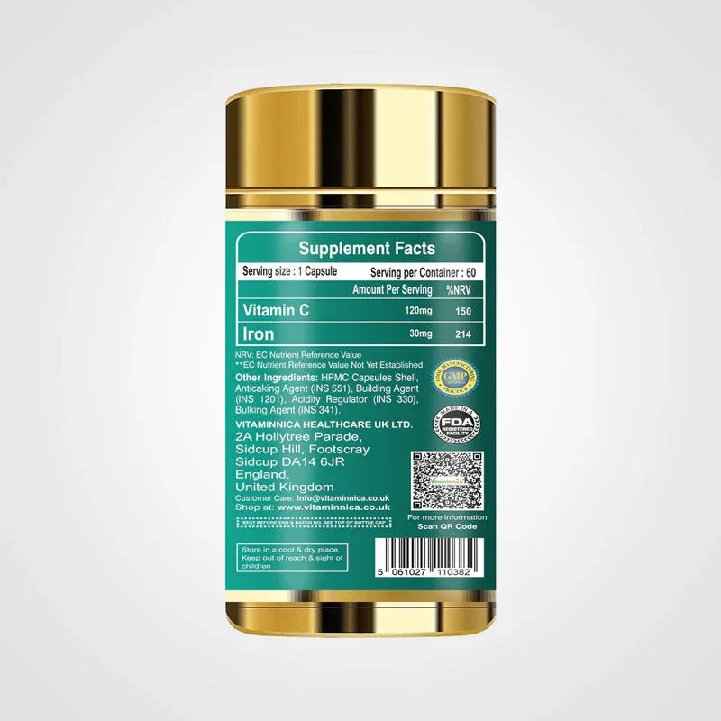 Vitaminnica Iron Glycinate- 60 Capsules | Regulates Healthy Iron Levels - The Wellness Store®