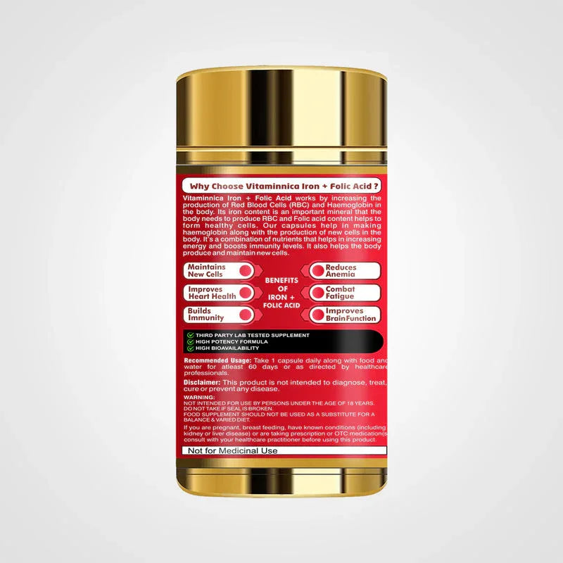 Vitaminnica Iron+Folic Acid- 60 Capsules - The Wellness Store®