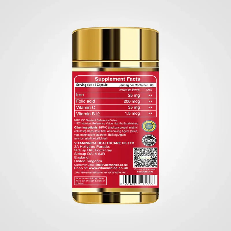 Vitaminnica Iron+Folic Acid- 60 Capsules - The Wellness Store®