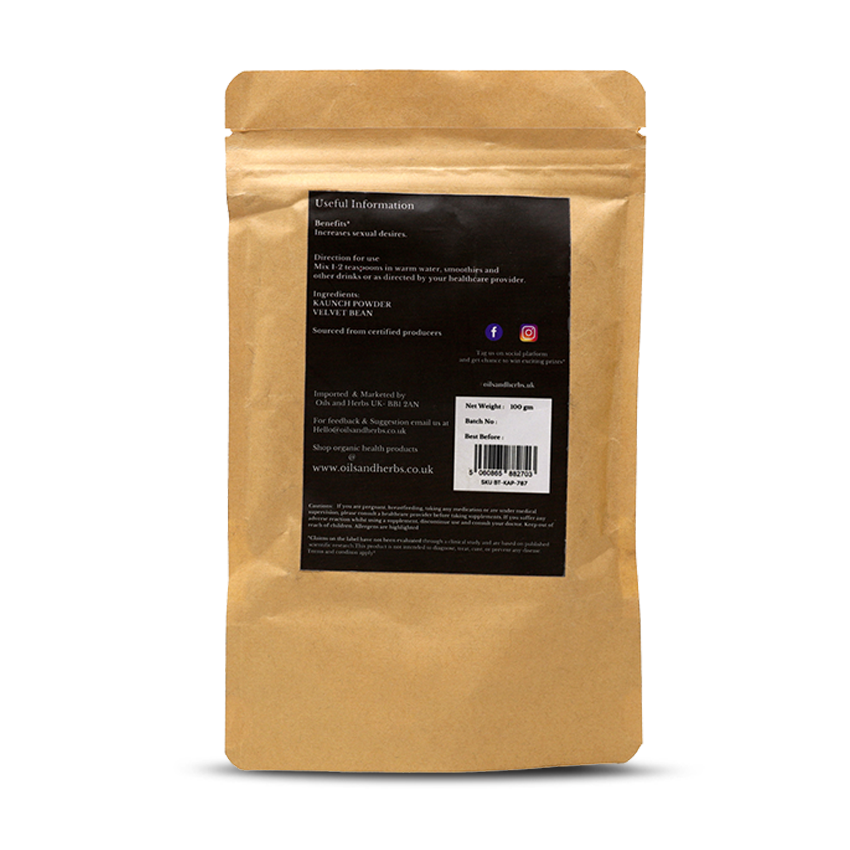 Oils & Herbs - 100% Organic Kaunch Powder (Velvet Bean) - 100g Powder