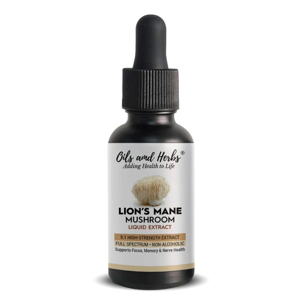 Oils & Herbs - Lion’s Mane Mushroom Liquid Extract – 5:1 High-Strength, Alcohol-Free