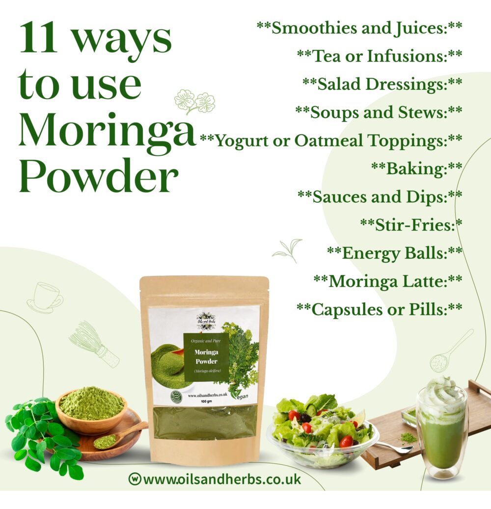 Oils & Herbs - 100% Organic Green Moringa Powder - 100g Powder