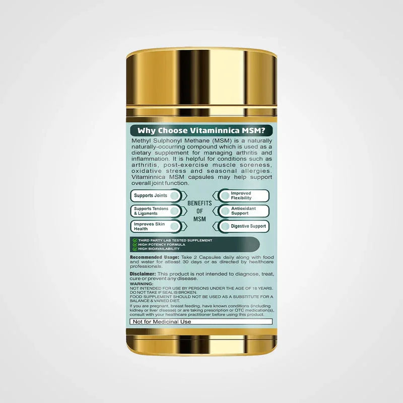 Vitaminnica Methyl Sulphonyl Methane (MSM)- 60 Capsules - The Wellness Store®
