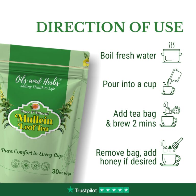 Oils & Herbs - Mullein Tea Herbal Infusion - Pure & Natural Leaves - 30 Tea Bags