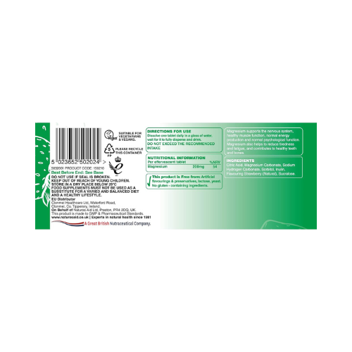 Natures Aid - Magnesium Effervescent Natural Strawberry Flavour - 20 Tablets