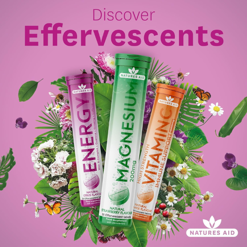 Natures Aid - Magnesium Effervescent Natural Strawberry Flavour - 20 Tablets