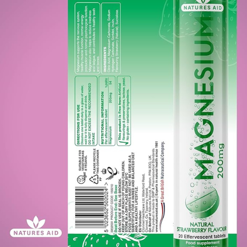 Natures Aid - Magnesium Effervescent Natural Strawberry Flavour - 20 Tablets