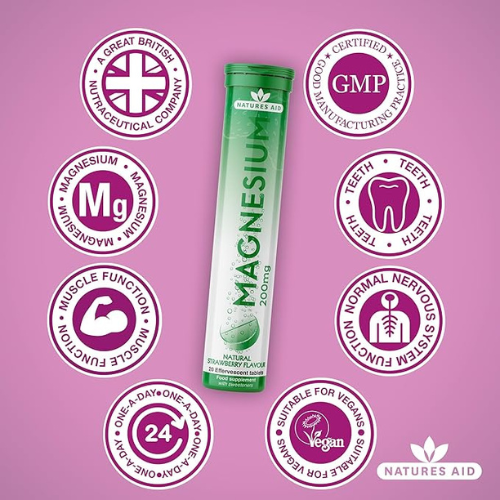 Natures Aid - Magnesium Effervescent Natural Strawberry Flavour - 20 Tablets