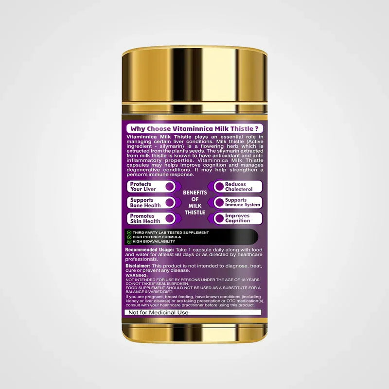 Vitaminnica Milk Thistle- Natural Liver Support- 60 Capsules - The Wellness Store®
