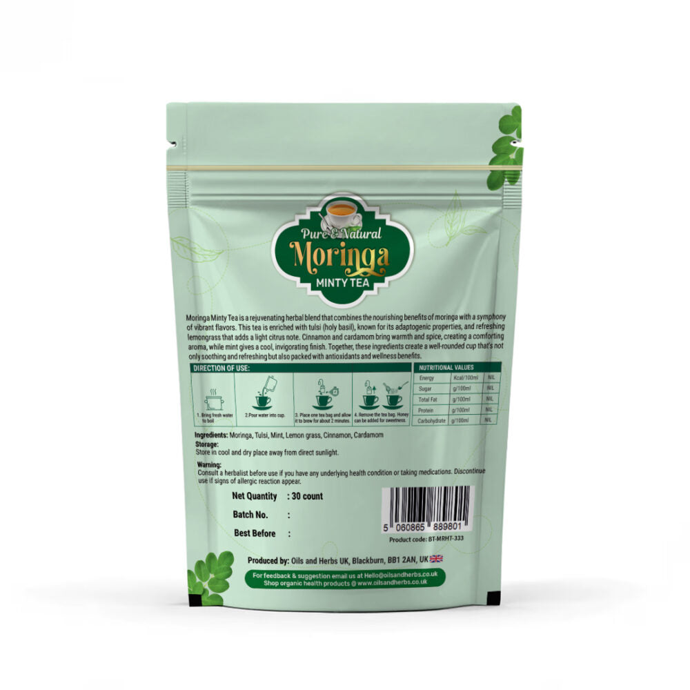 Oils & Herbs – 100% Natural Herbal Blend Moringa Minty Tea – 30 Tea Bags