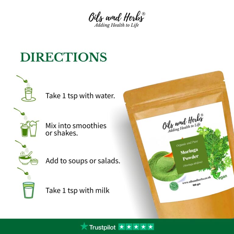 Oils & Herbs - 100% Organic Green Moringa Powder - 100g Powder