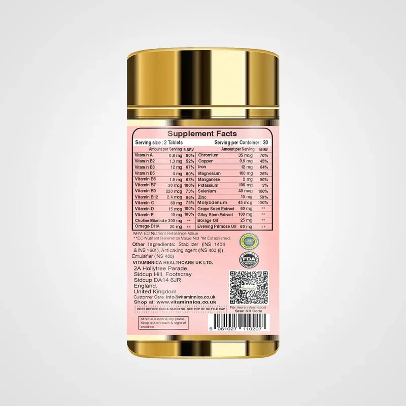 Vitaminnica Multi Vita Women (Multivitamins) - Improves Energy Levels- 60 Tablets - The Wellness Store®