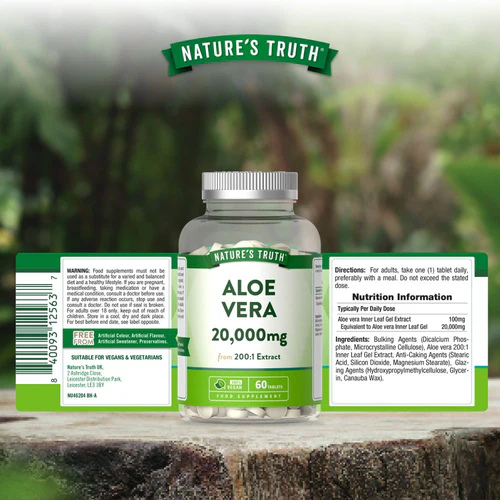 Nature’s Truth - Aloe Vera 20,000mg Inner Leaf Gel Extract - 60 Tablets (Vegan)