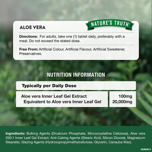 Nature’s Truth - Aloe Vera 20,000mg Inner Leaf Gel Extract - 60 Tablets (Vegan)
