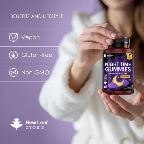 New Leaf Products - Night Time Sleep Gummies with Magnesium, L-Theanine, B6 & Lavender - 60 Gummies