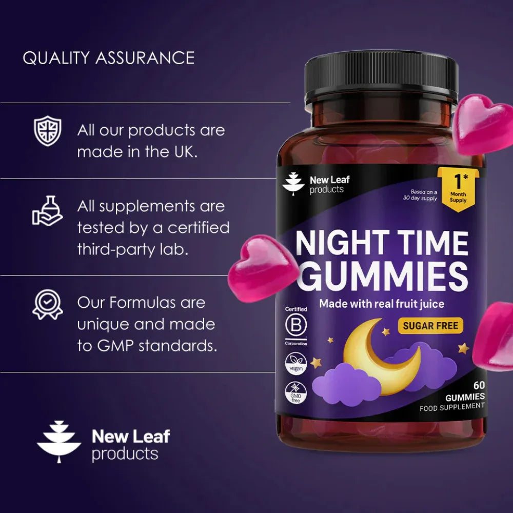 New Leaf Products - Night Time Sleep Gummies with Magnesium, L-Theanine, B6 & Lavender - 60 Gummies - The Wellness Store®