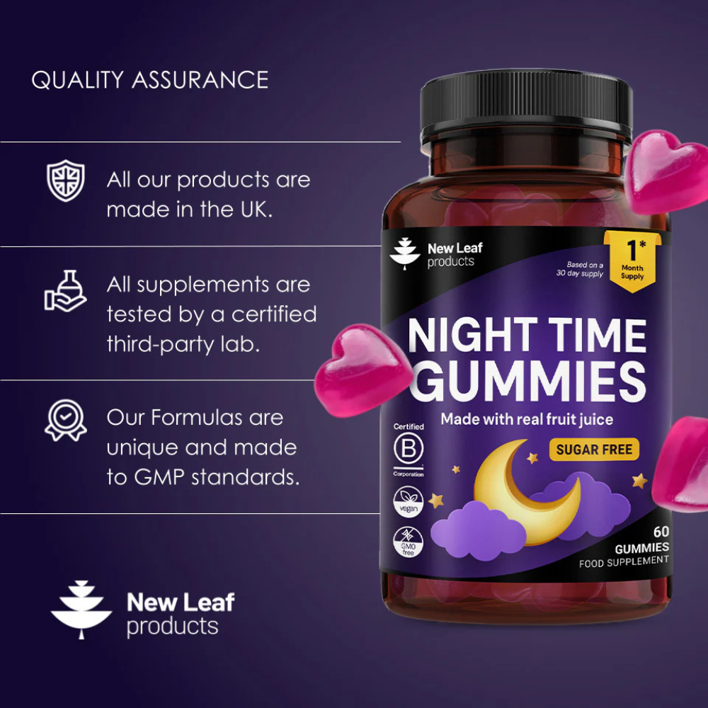 New Leaf Products - Night Time Sleep Gummies with Magnesium, L-Theanine, B6 & Lavender - 60 Gummies