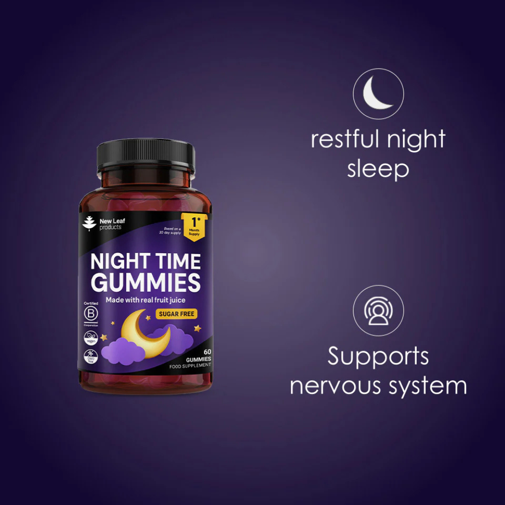 New Leaf Products - Night Time Sleep Gummies with Magnesium, L-Theanine, B6 & Lavender - 60 Gummies