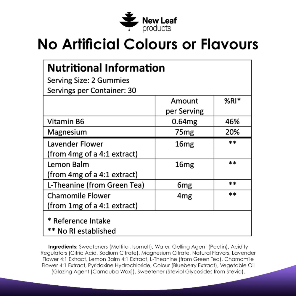 New Leaf Products - Night Time Sleep Gummies with Magnesium, L-Theanine, B6 & Lavender - 60 Gummies