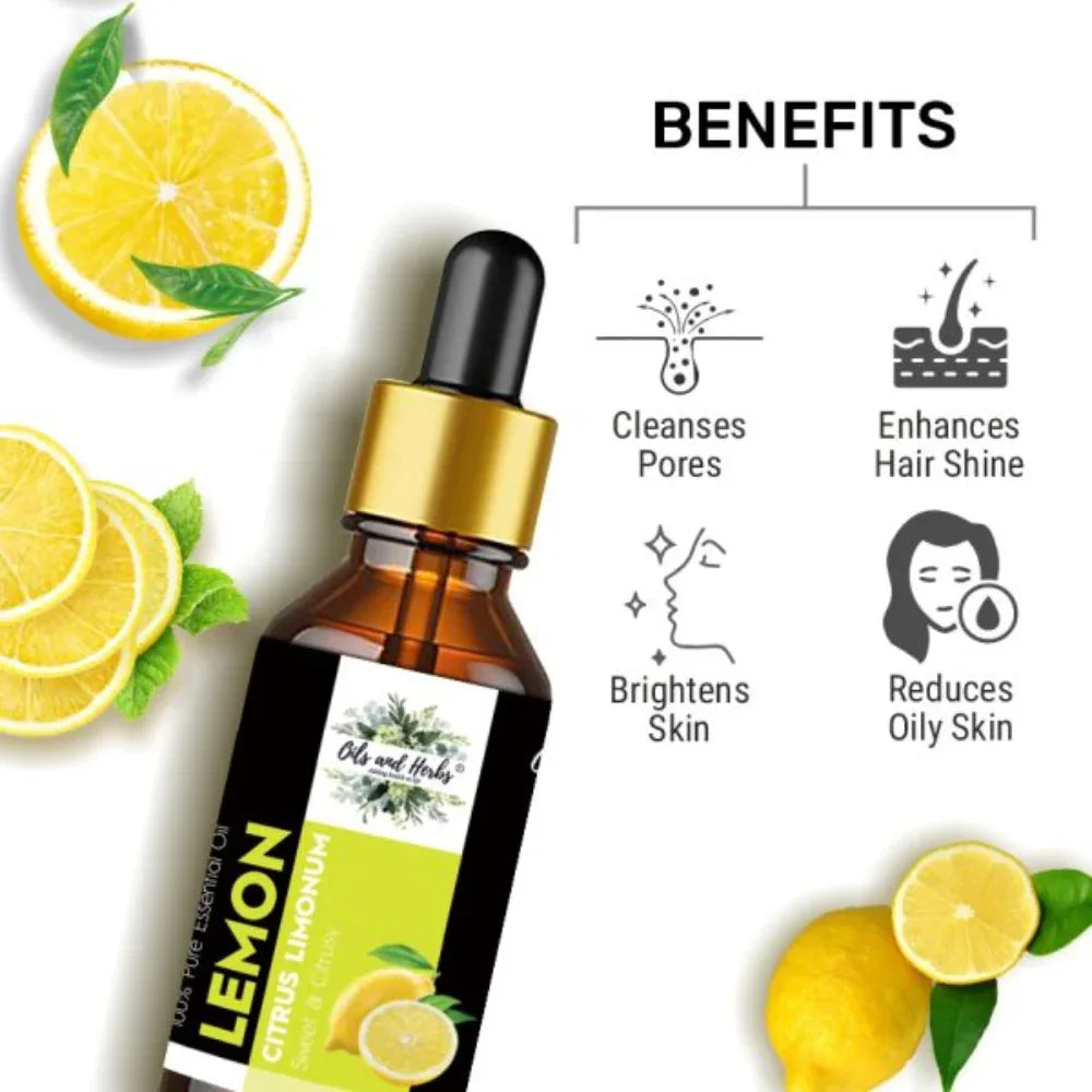 Oils & Herbs – Natural Lemon Essential Oil – 100% Pure & Therapeutic Grade - The Wellness Store®