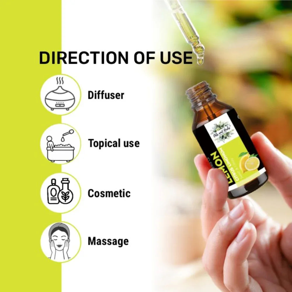 Oils & Herbs – Natural Lemon Essential Oil – 100% Pure & Therapeutic Grade - The Wellness Store®