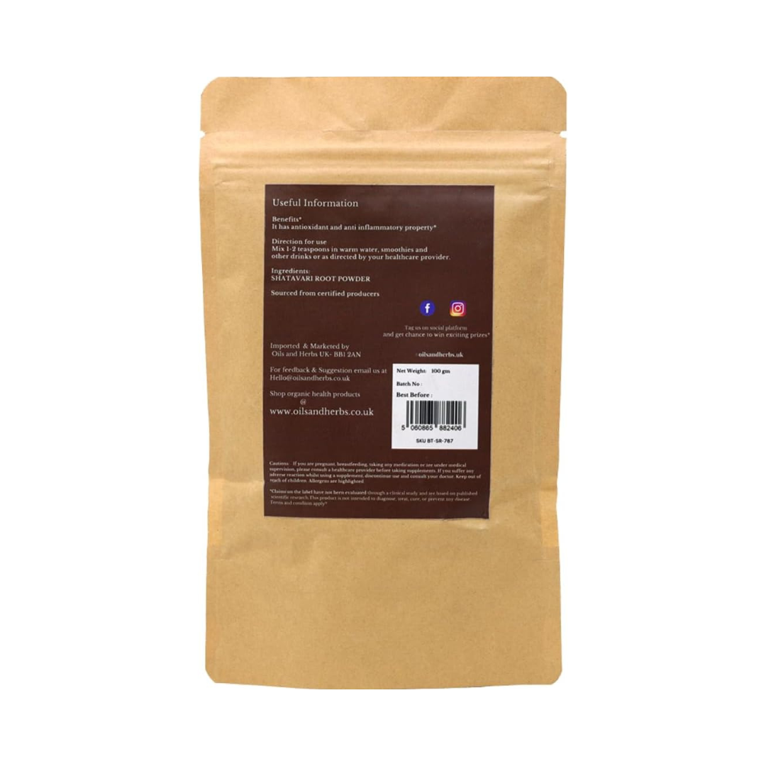 Oils & Herbs - 100% Clean Organic Shatavari Root Asparagus Powder - 100g Powder