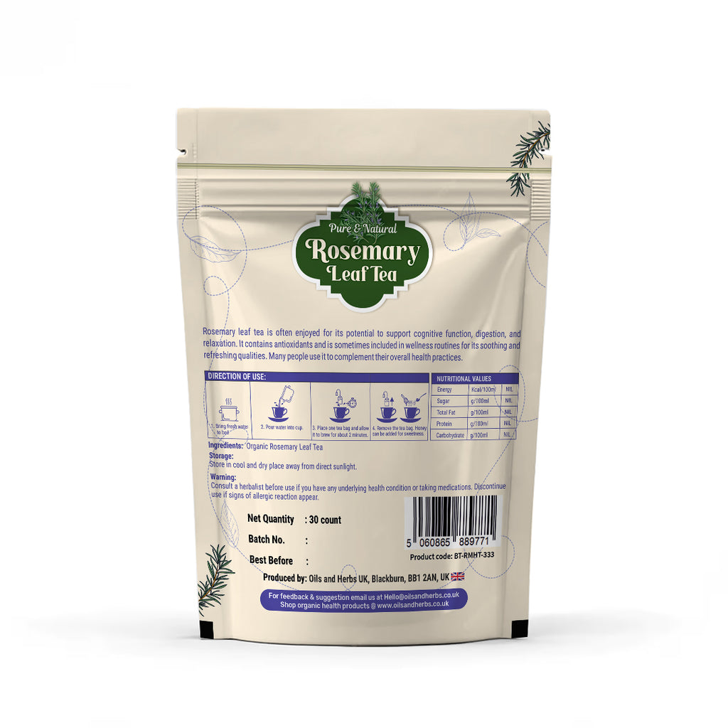 Oils & Herbs – Pure Herbal Infusion Organic Rosemary Leaf Tea – 30 Tea Bags