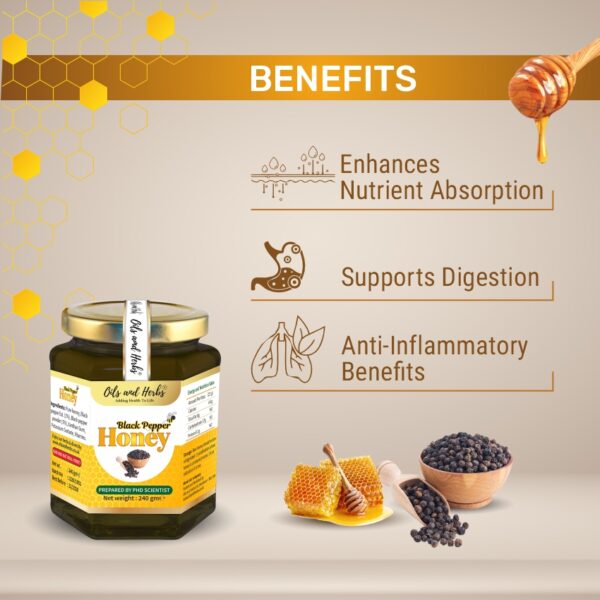 Oils & Herbs - Black Pepper Infused Honey for Joint Support - 240g