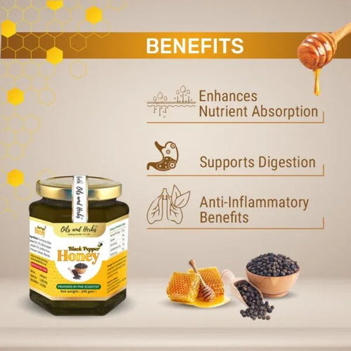 Oils & Herbs - Black Pepper Infused Honey for Joint Support - 240g - The Wellness Store®