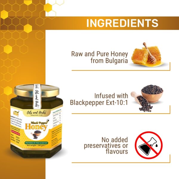 Oils & Herbs - Black Pepper Infused Honey for Joint Support - 240g