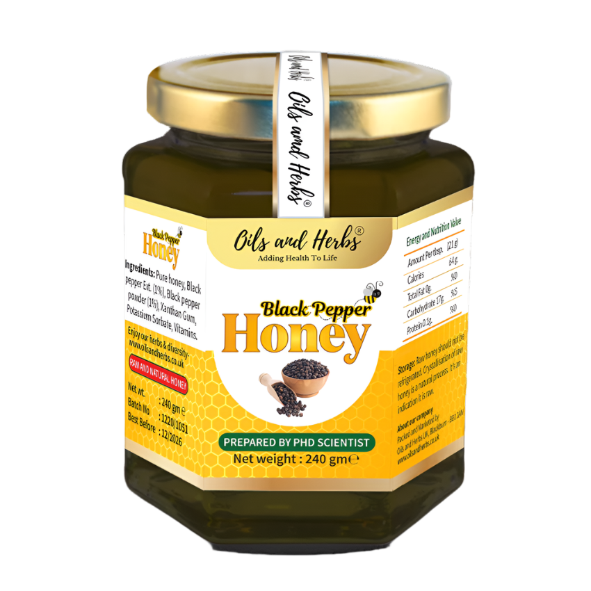 Oils & Herbs - Black Pepper Infused Honey for Joint Support - 240g