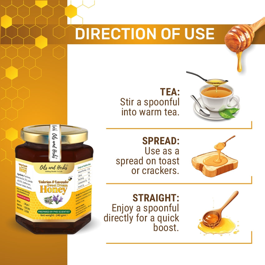Oils & Herbs - Raw Valerian & Lavender Mixed Honey - 240g