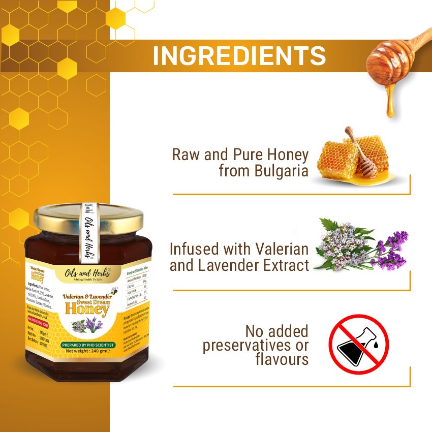 Oils & Herbs - Raw Valerian & Lavender Mixed Honey - 240g
