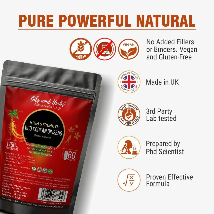 Oils & Herbs – High Strength Red Korean Ginseng Capsules - The Wellness Store®