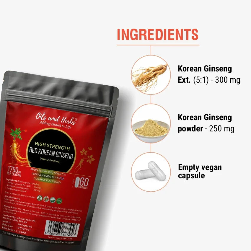 Oils & Herbs – High Strength Red Korean Ginseng Capsules - The Wellness Store®
