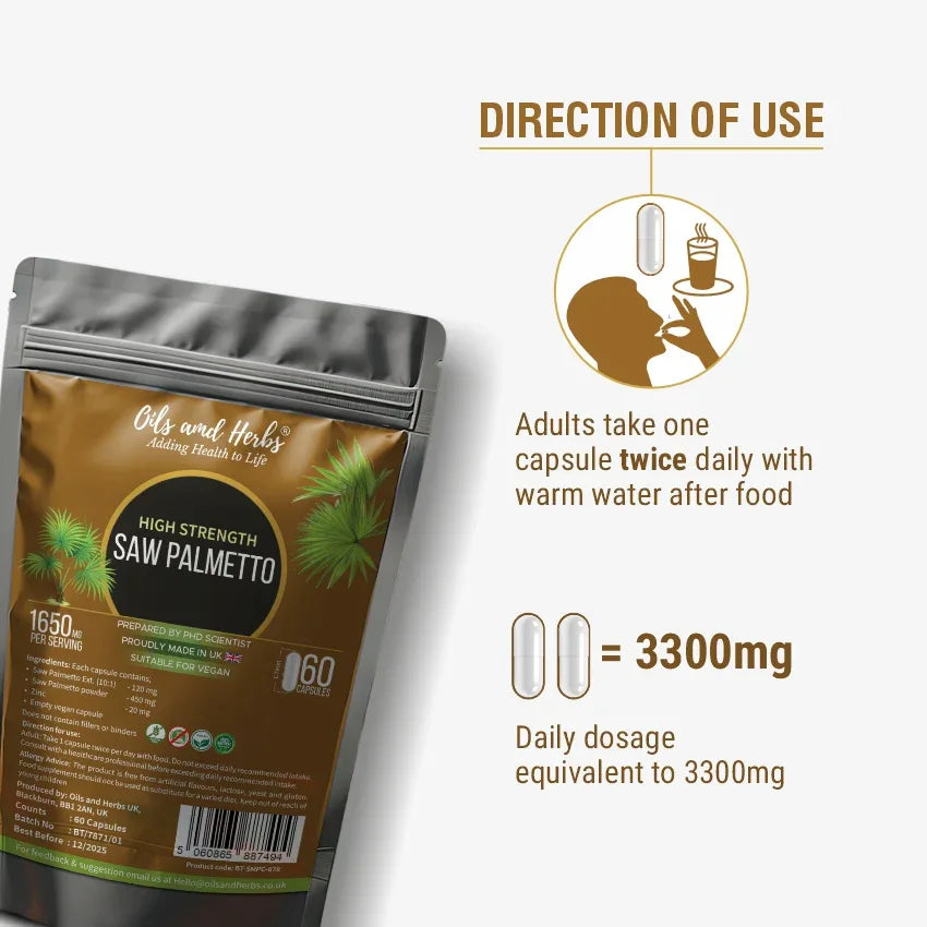 Oils & Herbs – High Strength Saw Palmetto Capsules - The Wellness Store®